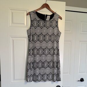 Sleeveless Black and White Medallion Mini Dress